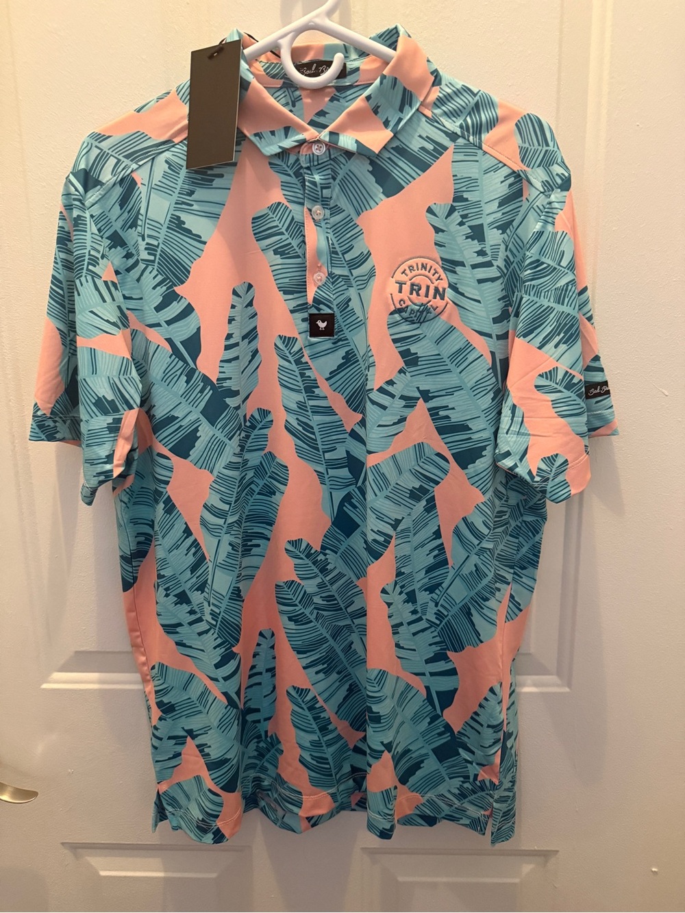 Bad Birdie Trinity TRIN Capital Tropical Golf Polo Shirt Large NWT Pink Blue